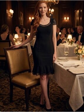 Piccadilly Black Mesh Cocktail Dress Medium Elegant Evening Travel Date Night